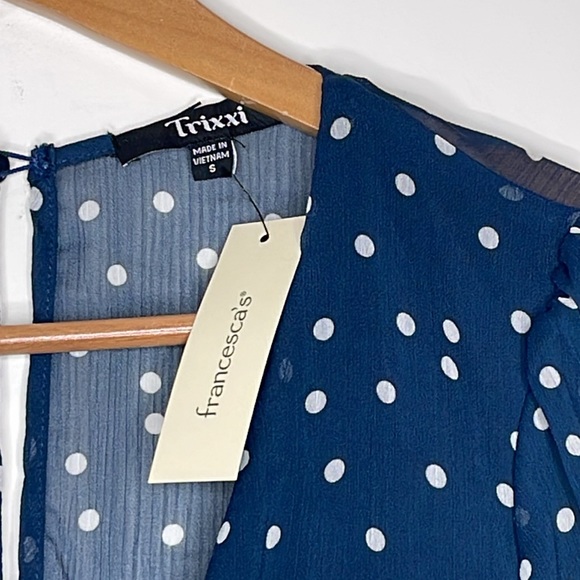 Francesca’s Collections Romper Small Blue Madelyn Polka Dot V Neck - Picture 3 of 9